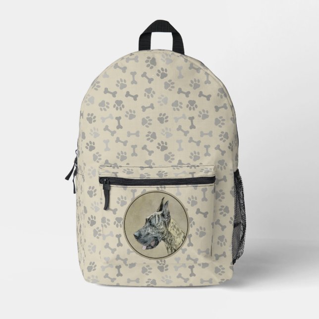 Great Dane (Brindle) Painting - Original Dog Art Printed Backpack (Front)
