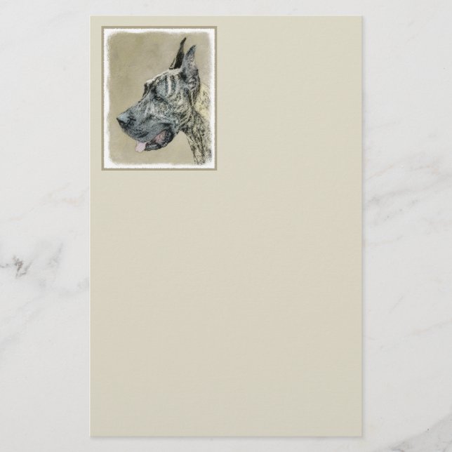Great Dane (Brindle) Painting - Original Dog Art Stationery (Front)