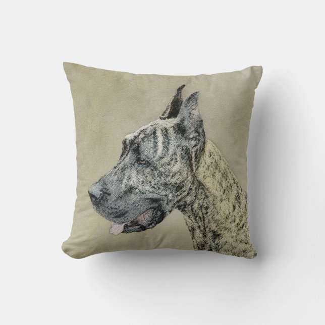 Great Dane (Brindle) Painting - Original Dog Art Throw Pillow (Front)