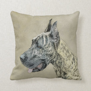 Great Dane (Brindle) Painting - Original Dog Art Throw Pillow