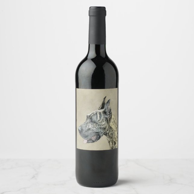 Great Dane (Brindle) Painting - Original Dog Art Wine Label (Front)