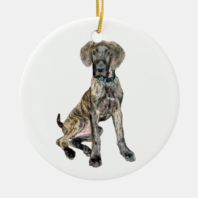 Great Dane Brindle Puppy Ceramic Ornament (Front)