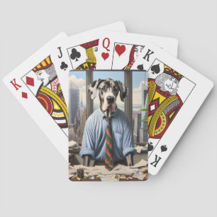 Great Dane Businessman In An Office Playing Cards