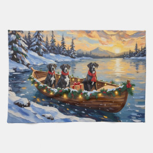 Great Dane Christmas Boat Holiday Kitchen Towel