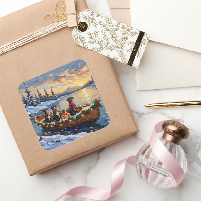 Great Dane Christmas Boat Holiday Square Sticker (Gifting)