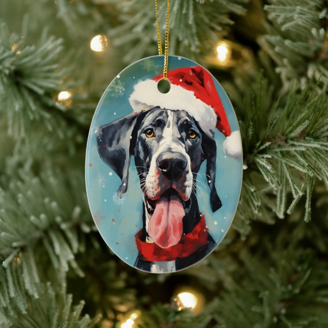 Great Dane Christmas brush painting artwork Ceramic Ornament (Tree)