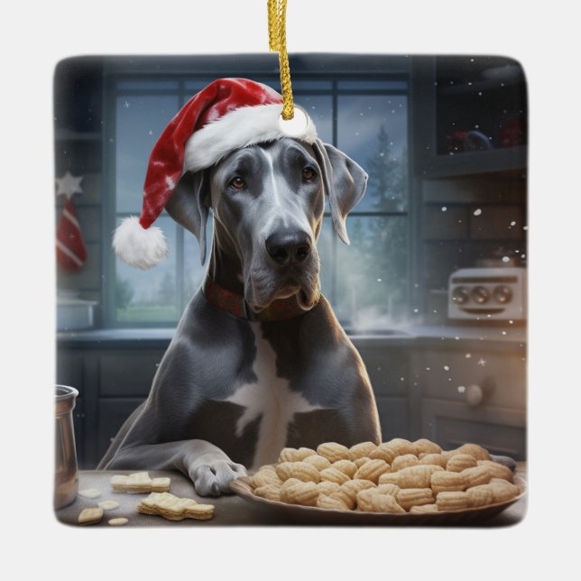 Great Dane Christmas Cookies Festive Holiday Ceramic Ornament (Front)