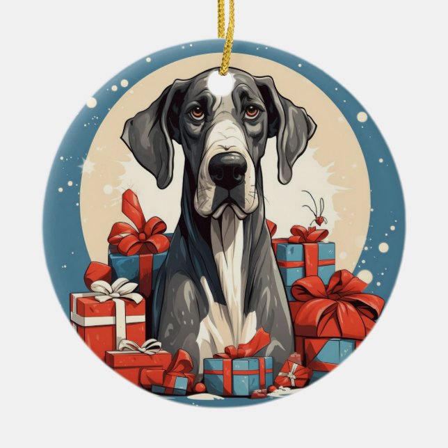 Great Dane christmas,dog memorial gift,dog lover  Ceramic Ornament (Front)
