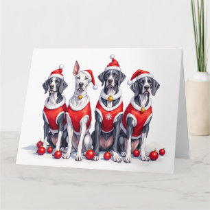 Great Dane Christmas Dress Santa Hat Card