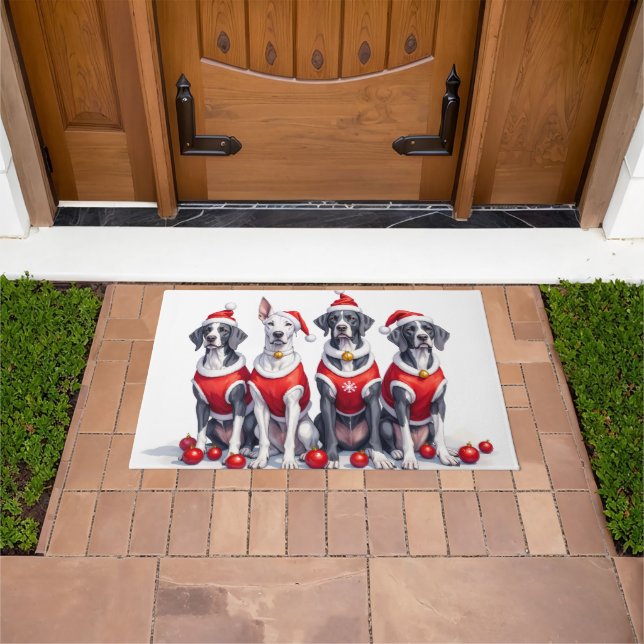 Great Dane Christmas Dress Santa Hat Doormat (Outdoor)