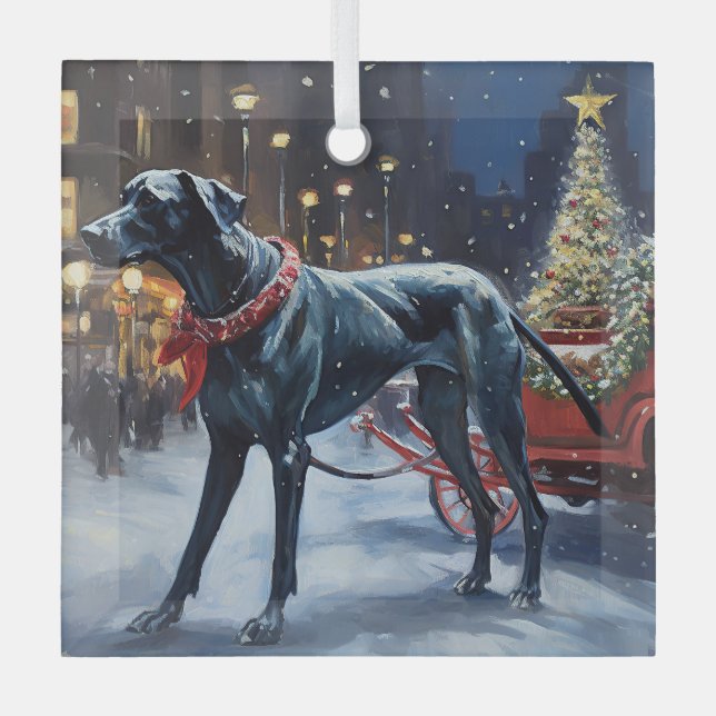 Great Dane Christmas Festive Season  Glass Ornament (Front)