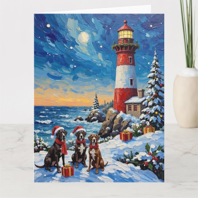 Great Dane Christmas Lighthouse Holiday Card (Front)