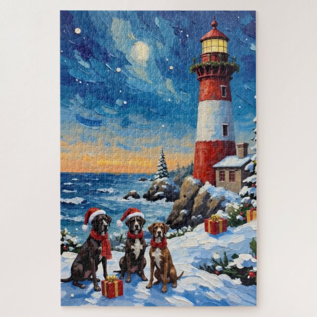 Great Dane Christmas Lighthouse Holiday Jigsaw Puzzle (Vertical)