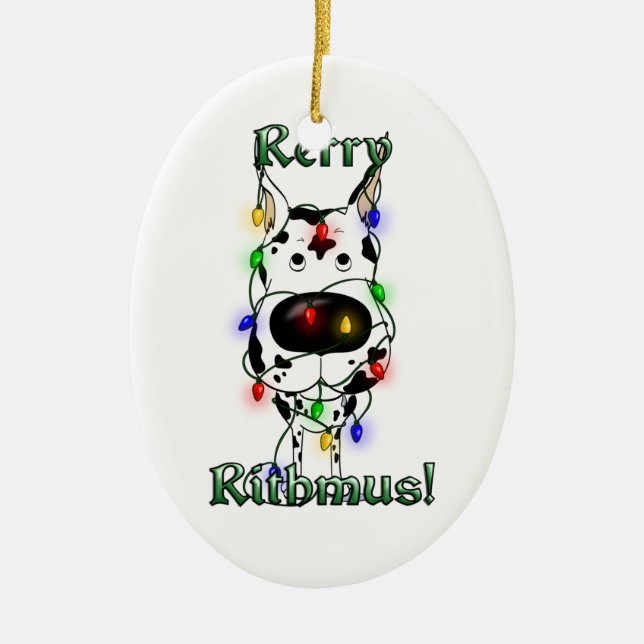 Great Dane - Christmas Lights Ceramic Ornament (Front)