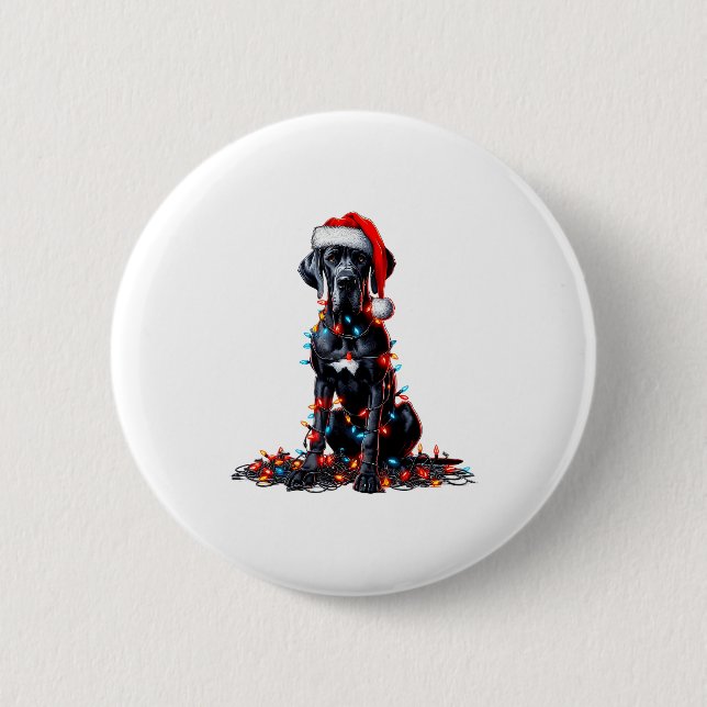 Great Dane Christmas Lights Dog Lover Xmas Pajama  2 Inch Round Button (Front)