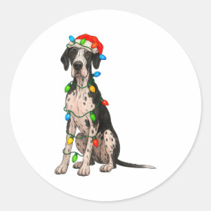 Great Dane Christmas Lights Dog Lover Xmas Pajama  Classic Round Sticker