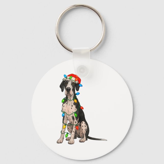 Great Dane Christmas Lights Dog Lover Xmas Pajama  Keychain (Front)