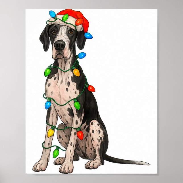 Great Dane Christmas Lights Dog Lover Xmas Pajama  Poster (Front)