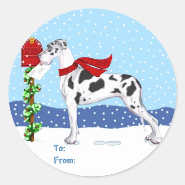 Great Dane Christmas Mail Harlequin UC Gift Tags (Front)