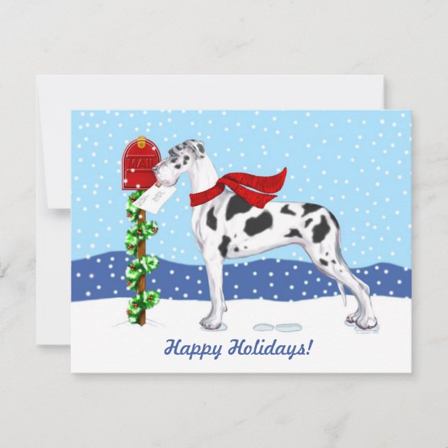 Great Dane Christmas Mail Harlequin UC Invitation (Front)