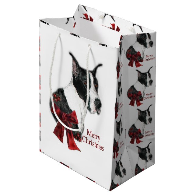 Great Dane Christmas Medium Gift Bag (Front Angled)