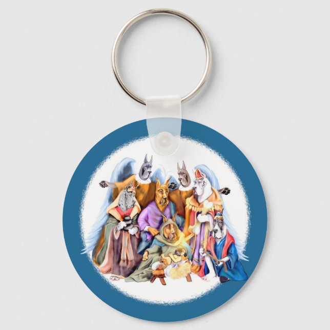 Great Dane Christmas Nativity Keychain (Front)