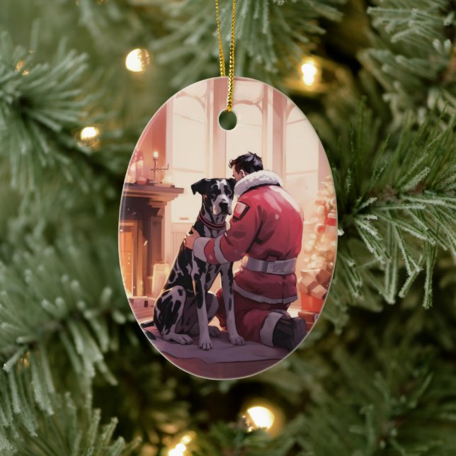 Great Dane Christmas Ornament, Dog Memorial Gift Ceramic Ornament (Tree)