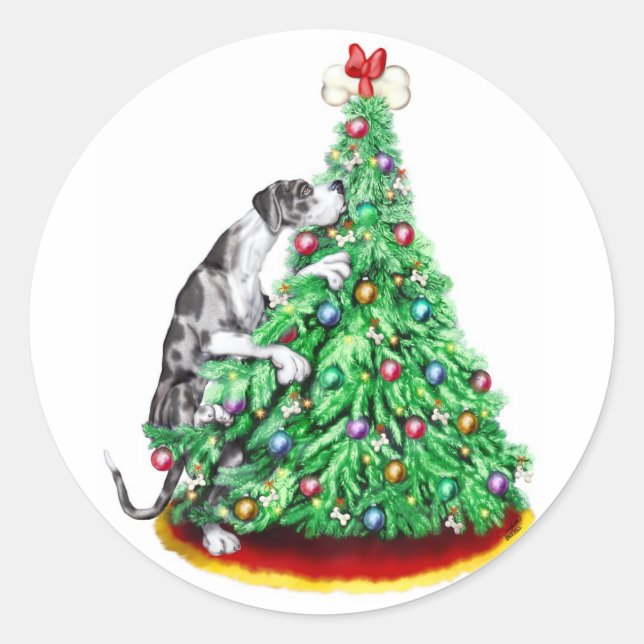 Great Dane Christmas Reach Goals Merle UC Classic Round Sticker (Front)