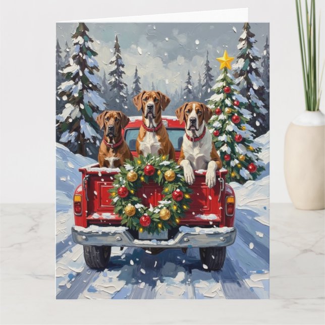 Great Dane Christmas Red Truck Holiday Card (Front)