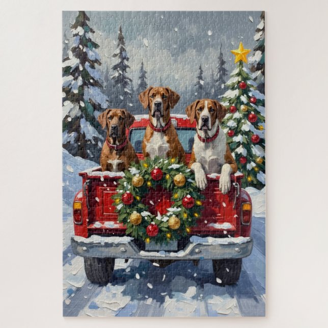 Great Dane Christmas Red Truck Holiday Jigsaw Puzzle (Vertical)