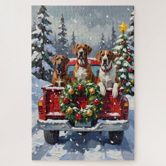Great Dane Christmas Red Truck Holiday Jigsaw Puzzle (Vertical)