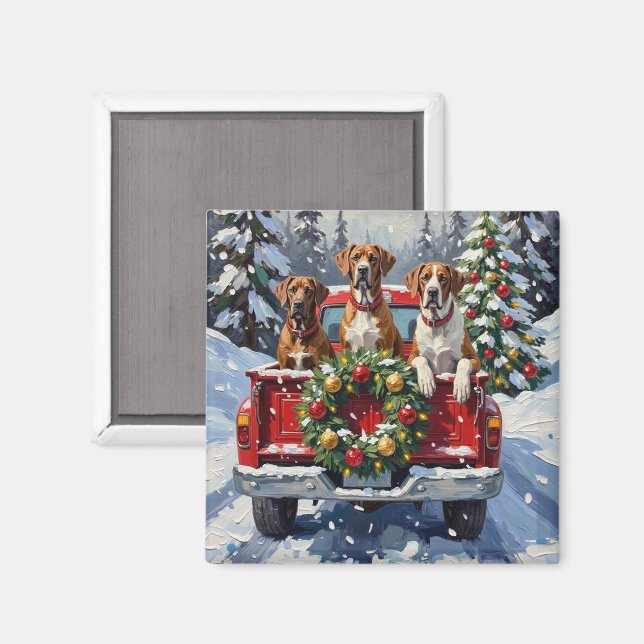 Great Dane Christmas Red Truck Holiday Magnet (Front/Back)