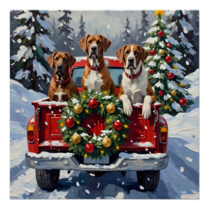Great Dane Christmas Red Truck Holiday Poster