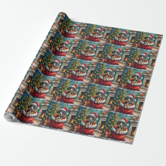 Great Dane Christmas Santa Bag Adventure Wrapping Paper (Unrolled)