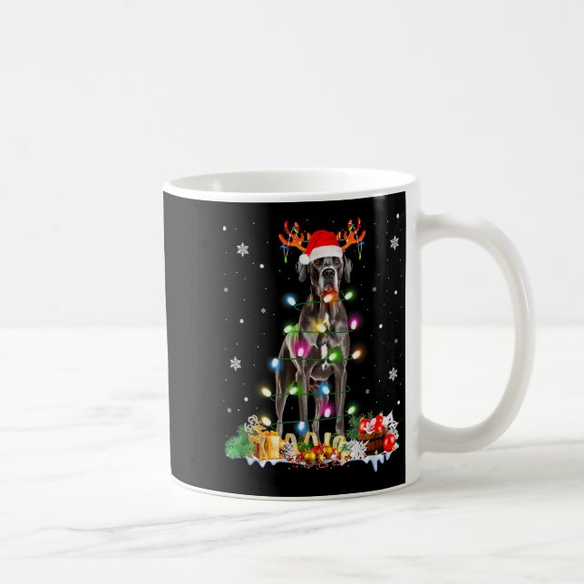 Great Dane Christmas Santa Hat Fairy Lights Pajama Coffee Mug (Right)