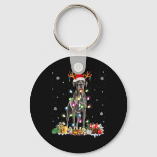 Great Dane Christmas Santa Hat Fairy Lights Pajama Keychain