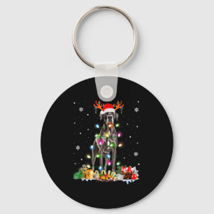 Great Dane Christmas Santa Hat Fairy Lights Pajama Keychain