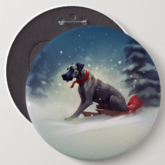 Great Dane Christmas snow winter 6 Inch Round Button (Front & Back)