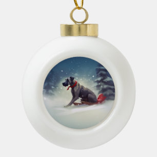 Great Dane Christmas snow winter Ceramic Ball Christmas Ornament