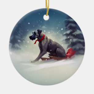 Great Dane Christmas snow winter Ceramic Ornament