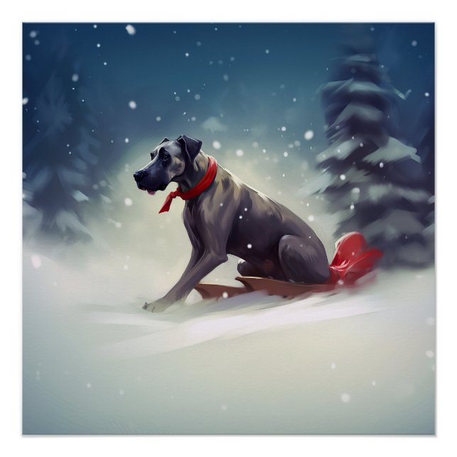 Great Dane Christmas snow winter Poster (Front)