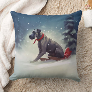 Great Dane Christmas snow winter Throw Pillow