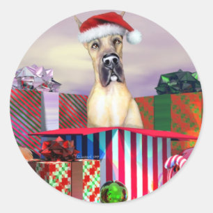 Great Dane Christmas Surprise Fawn Classic Round Sticker