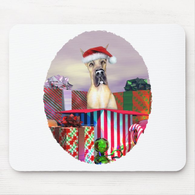 Great Dane Christmas Surprise Fawn Mouse Pad (Front)