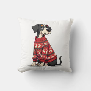 Great Dane Christmas Sweater Throw Pillow