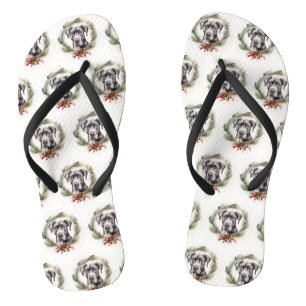Great Dane Christmas Wreath Festive Pup Flip Flops