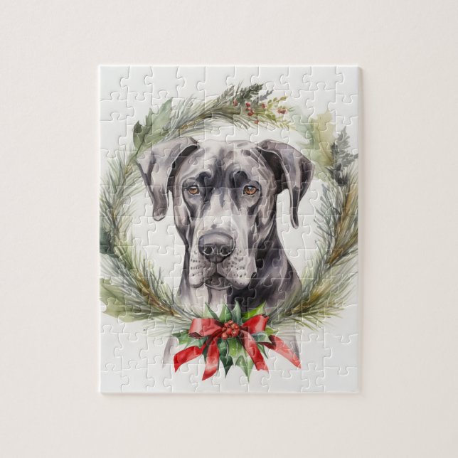Great Dane Christmas Wreath Festive Pup  Jigsaw Puzzle (Vertical)