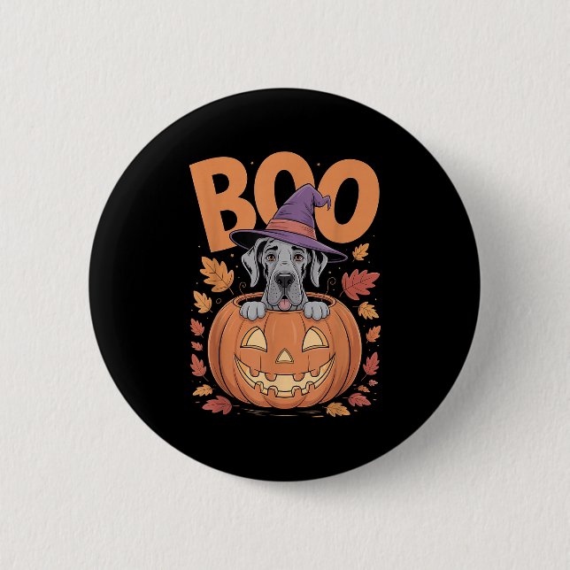 Great Dane Costume On Pumpkin Halloween Great Dane 2 Inch Round Button (Front)