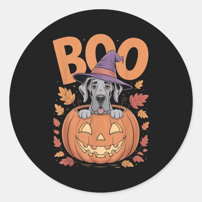 Great Dane Costume On Pumpkin Halloween Great Dane Classic Round Sticker (Front)