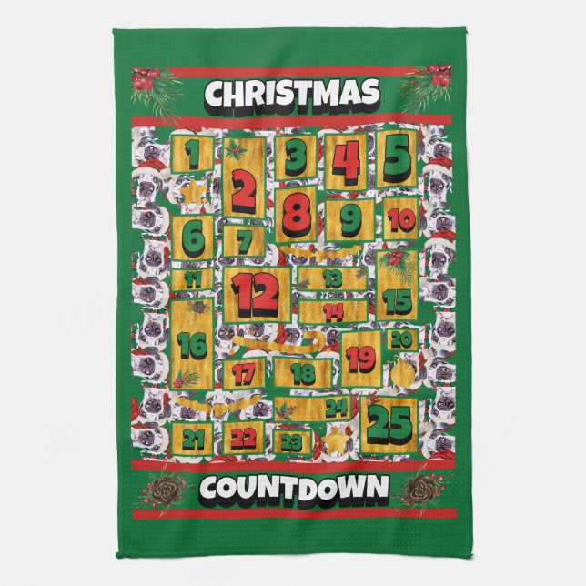 Great Dane Countdown Christmas Advent Calendar Dog Kitchen Towel (Vertical)